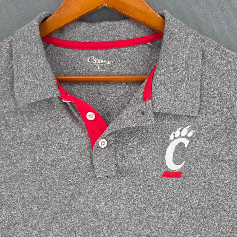 Chiliwear Cincinnati Bearcats Polo Shirt Mens Large Gray Red Performance NCAA